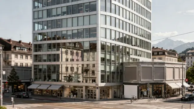 Schweizer Geschäftsdistrikt mit Bürogebäuden und Läden als Thema Firmen je Kanton