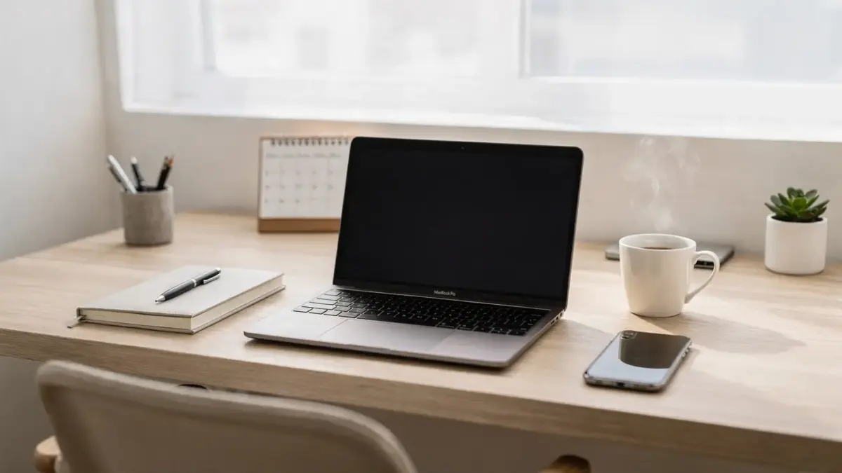 Homeoffice mit Laptop und Kalender zum Thema Unternehmertum als Lebensstil und Selbstständigkeit