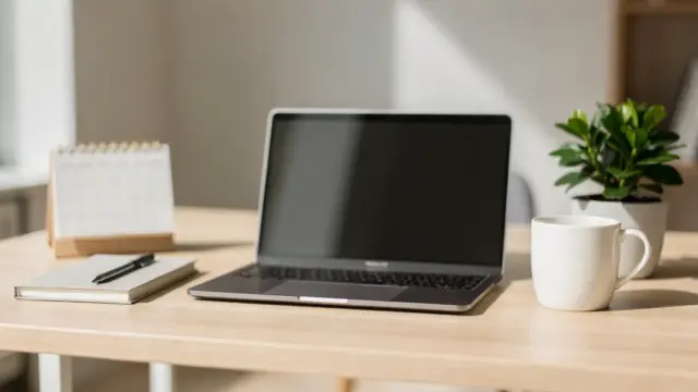 Ordentlicher Schreibtisch mit Laptop und Kalender zu Gewohnheiten für Unternehmererfolg