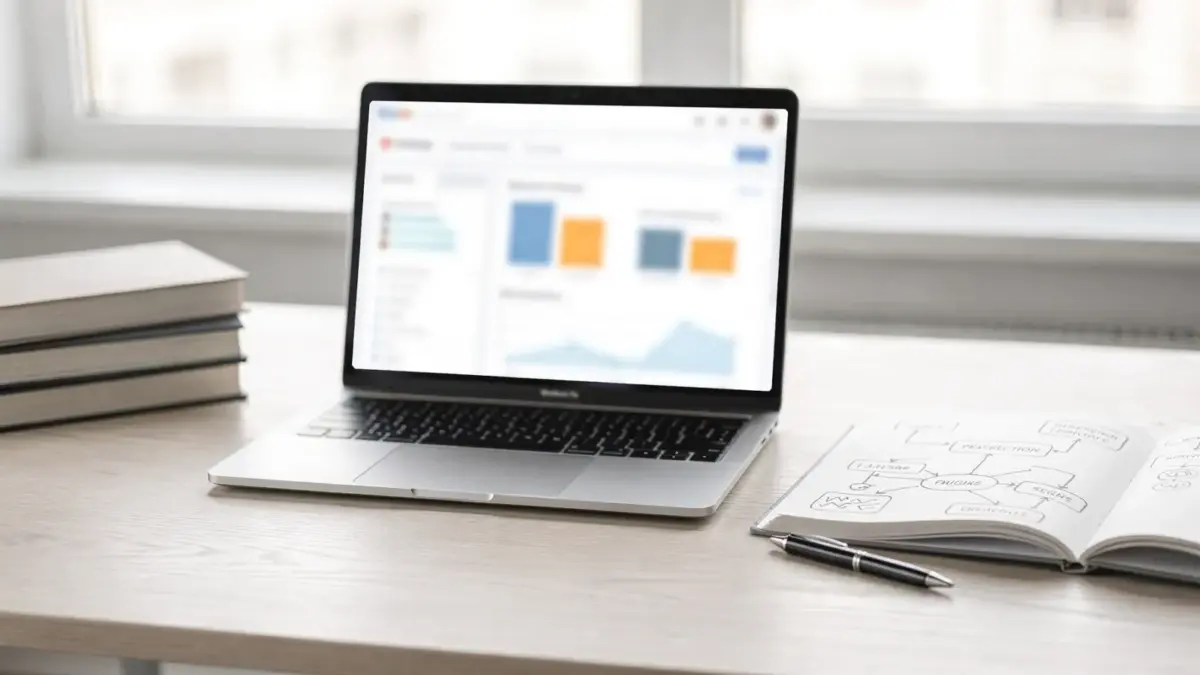 Arbeitsplatz mit Laptop und Notizen zur Nische im Affiliate Marketing