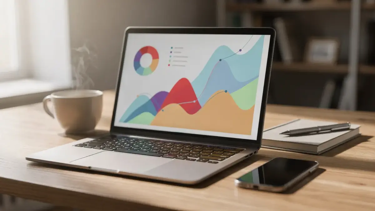 Laptop mit Analytics-Dashboard auf Schreibtisch zum Thema Affiliate-Traffic und Besucher