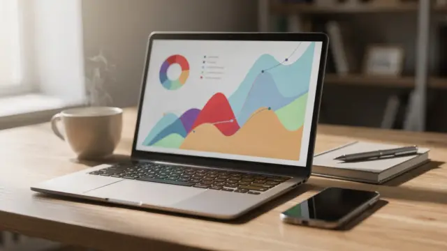 Laptop mit Analytics-Dashboard auf Schreibtisch zum Thema Affiliate-Traffic und Besucher