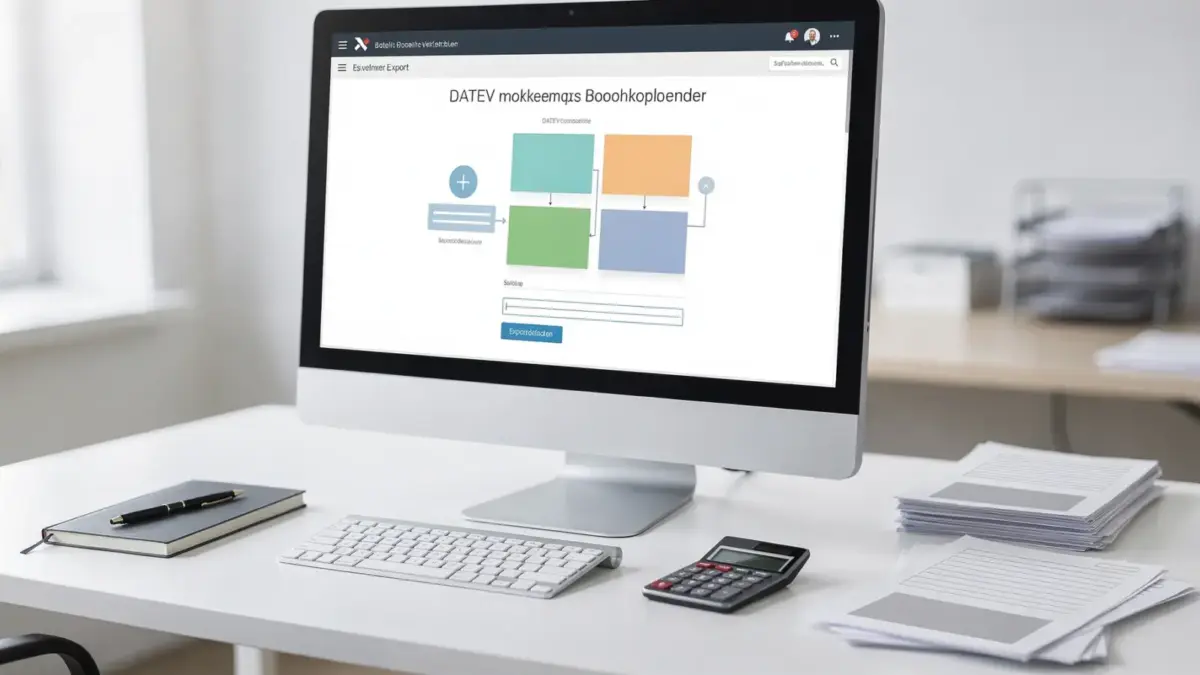 Buchhaltungssoftware mit DATEV-Export auf dem Monitor im Büro