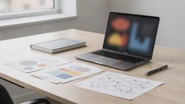 Businessplan auf dem Schreibtisch mit Laptop und Notizen zum Geschäftsmodell