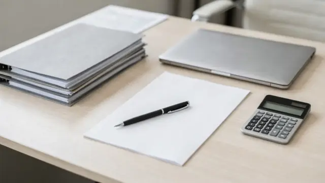 Businessplan auf einem Schreibtisch bei der Prüfung durch eine Förderstelle
