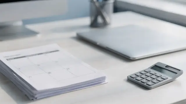 Unterlagen, Kalender und Laptop zur Förderung nach Gründung und Fristen