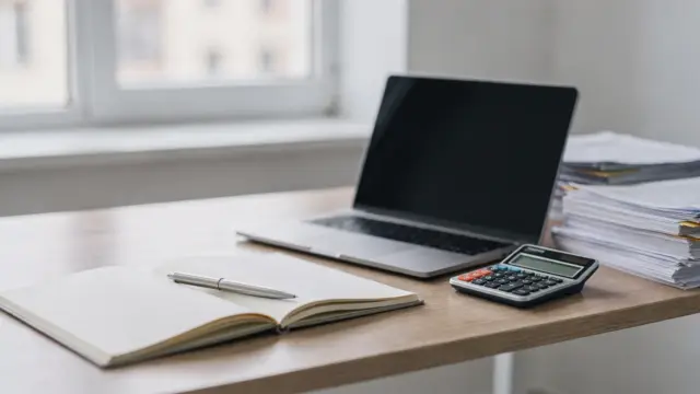 Arbeitsplatz mit Laptop und Unterlagen zur Gründung eines Einzelunternehmens
