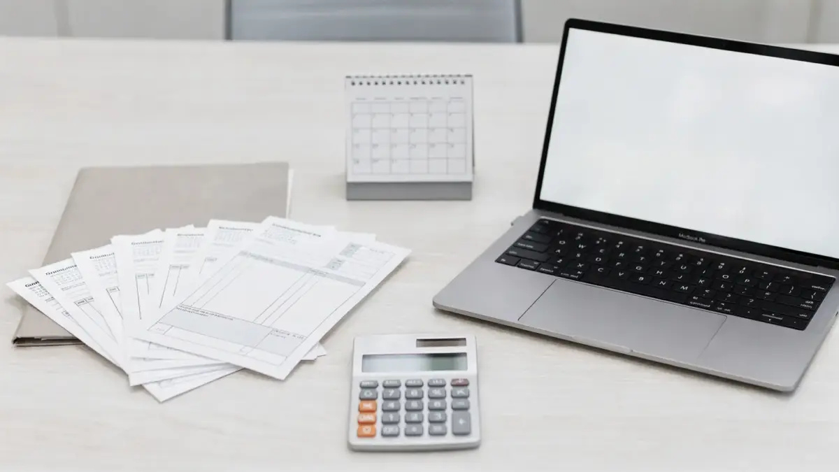 Büro-Setup zur Umsatzsteuer bei der Gründung mit Kalender, Formularen und Rechner