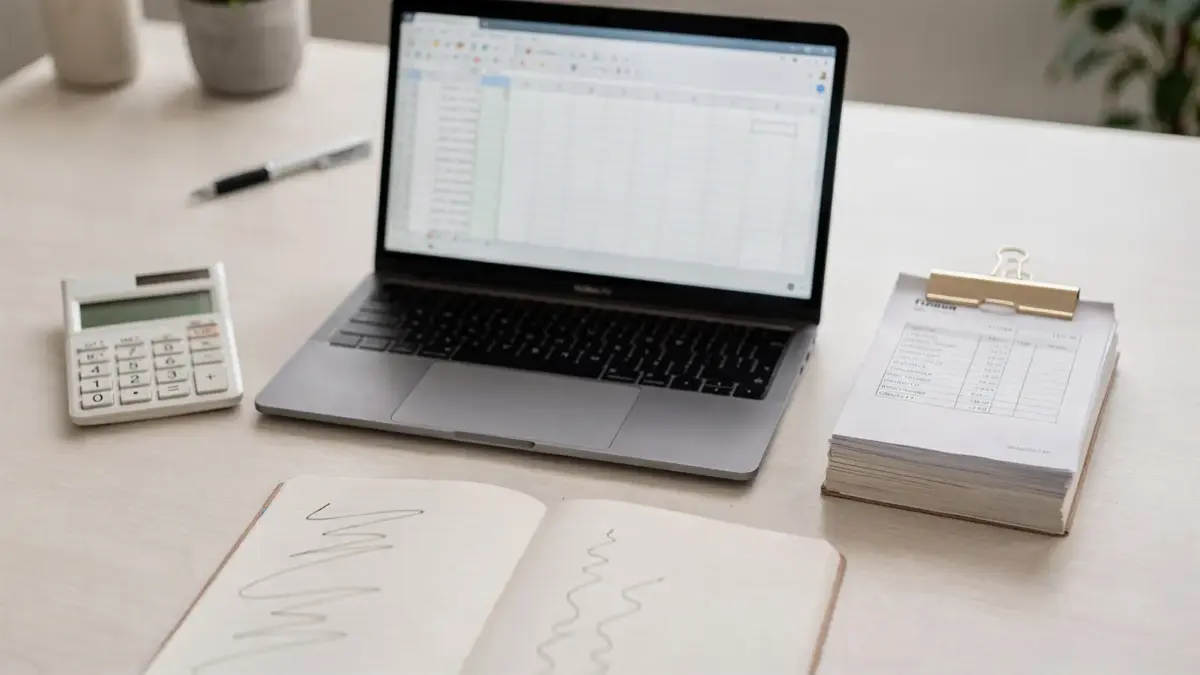 Bürodesk mit Rechner, Laptop und Unterlagen zur Steuerrücklage für Selbstständige