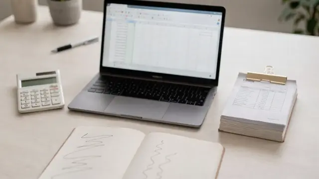 Bürodesk mit Rechner, Laptop und Unterlagen zur Steuerrücklage für Selbstständige