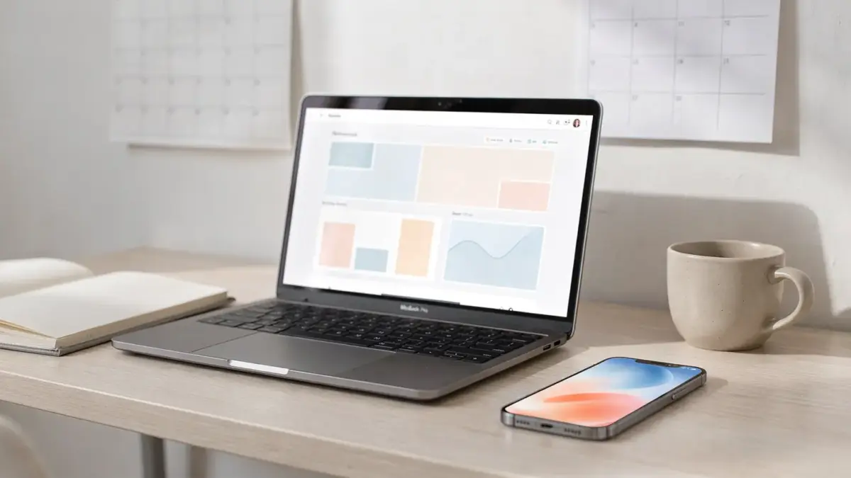 Home-Office mit Laptop und Notizbuch zur Kundengewinnung im Online-Business