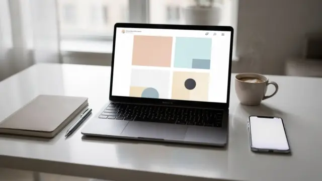 Arbeitsplatz mit Laptop für eine Website für Selbstständige und Kundengewinnung