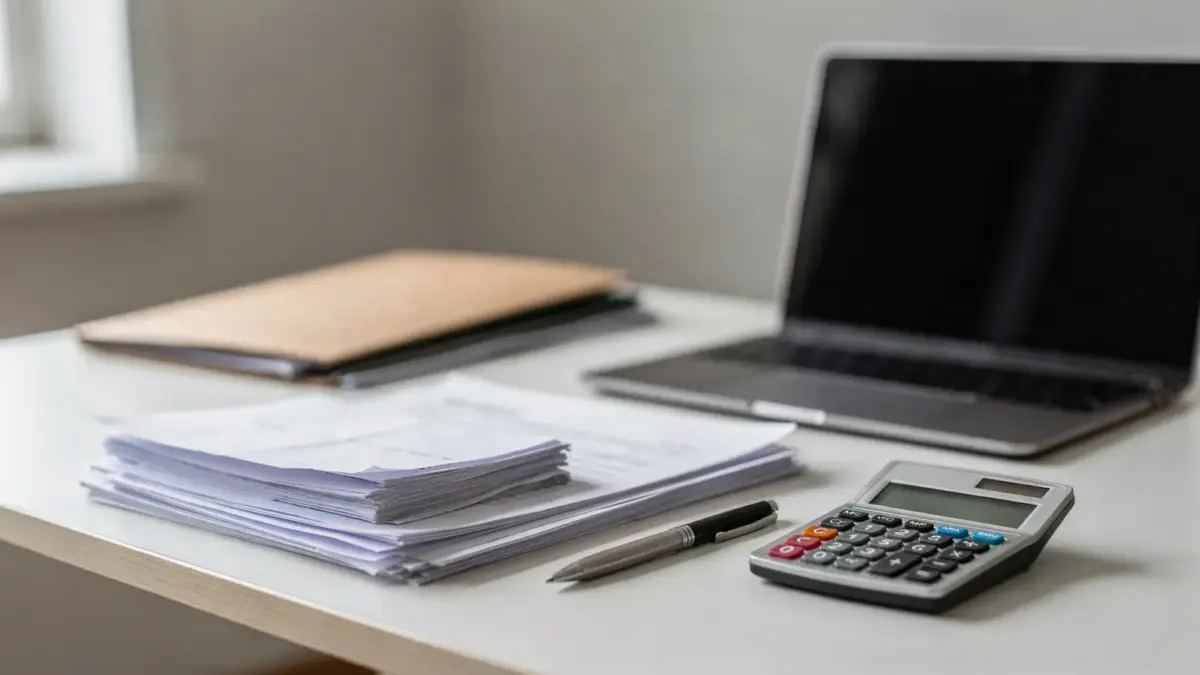 Bürodesk mit Unterlagen und Laptop zum Thema Einzelunternehmen-Haftung