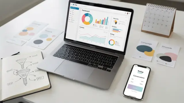 Gründer-Setup mit Laptop und Notizen zu Lead Generation Kanälen