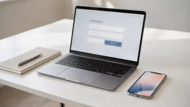 E-Mail-Liste aufbauen: moderner Arbeitsplatz mit Laptop und Anmeldeformular für Leads