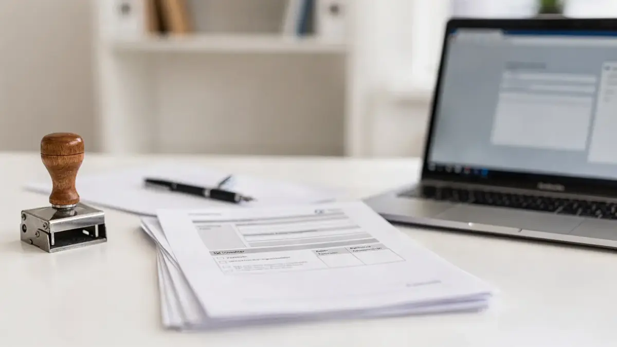 Dokumente und Büroausstattung zum Handelsregistereintrag in einem deutschen Registerbüro