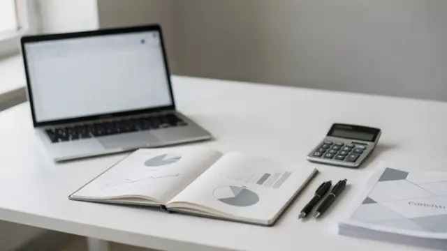 Arbeitsplatz mit Laptop, Notizen und Unterlagen zum Thema Businessplan erstellen