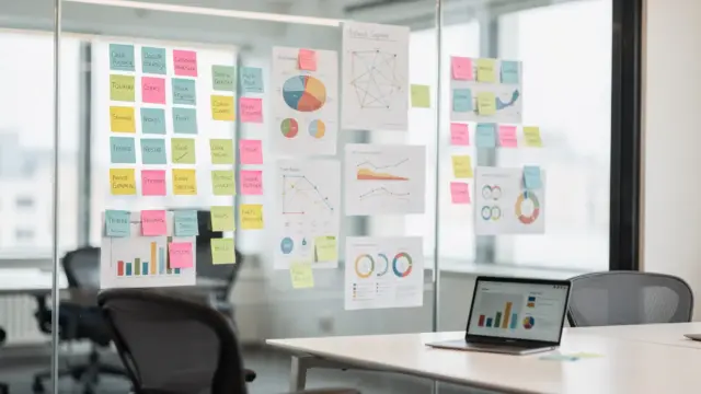 Start-up-Team plant die Zielgruppe mit Charts und Notizen im Büro.