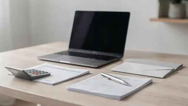 Steuerliche Anmeldung bei der Gründung: Formulare, Laptop und Rechner für die Anmeldung beim Finanzamt
