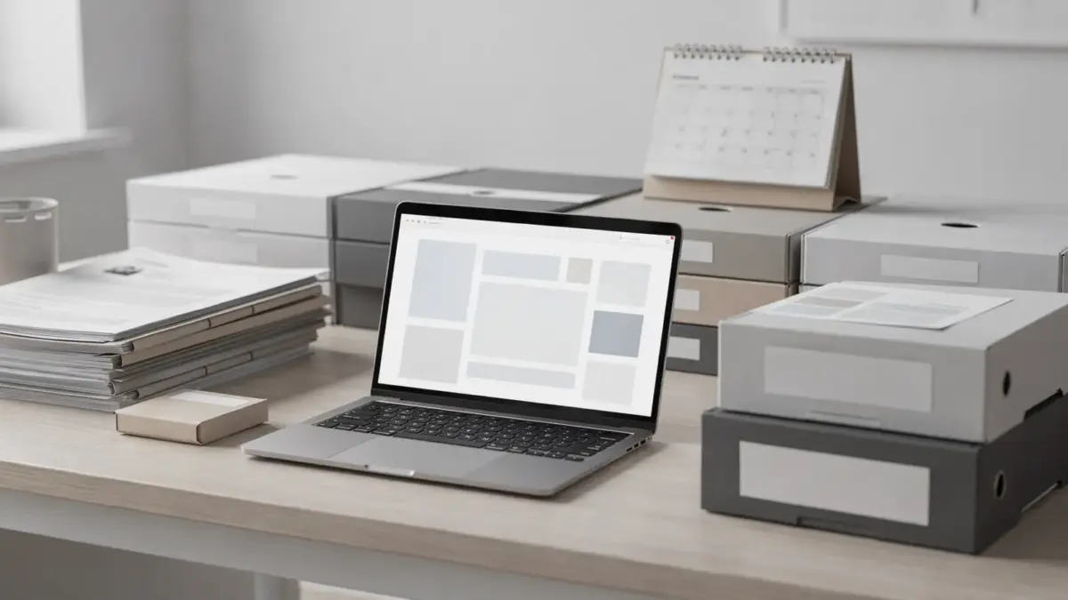 Ordner und Archivboxen zum Thema Aufbewahrungsfristen für Unternehmer auf einem Schreibtisch