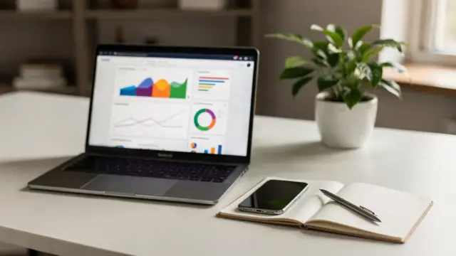 Arbeitsplatz mit Laptop und Website-Analytics für eine Website für Selbstständige