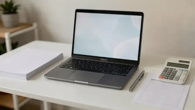 Homeoffice mit Unterlagen und Laptop zum Thema Nebeneinkommen und Gewerbeanmeldung