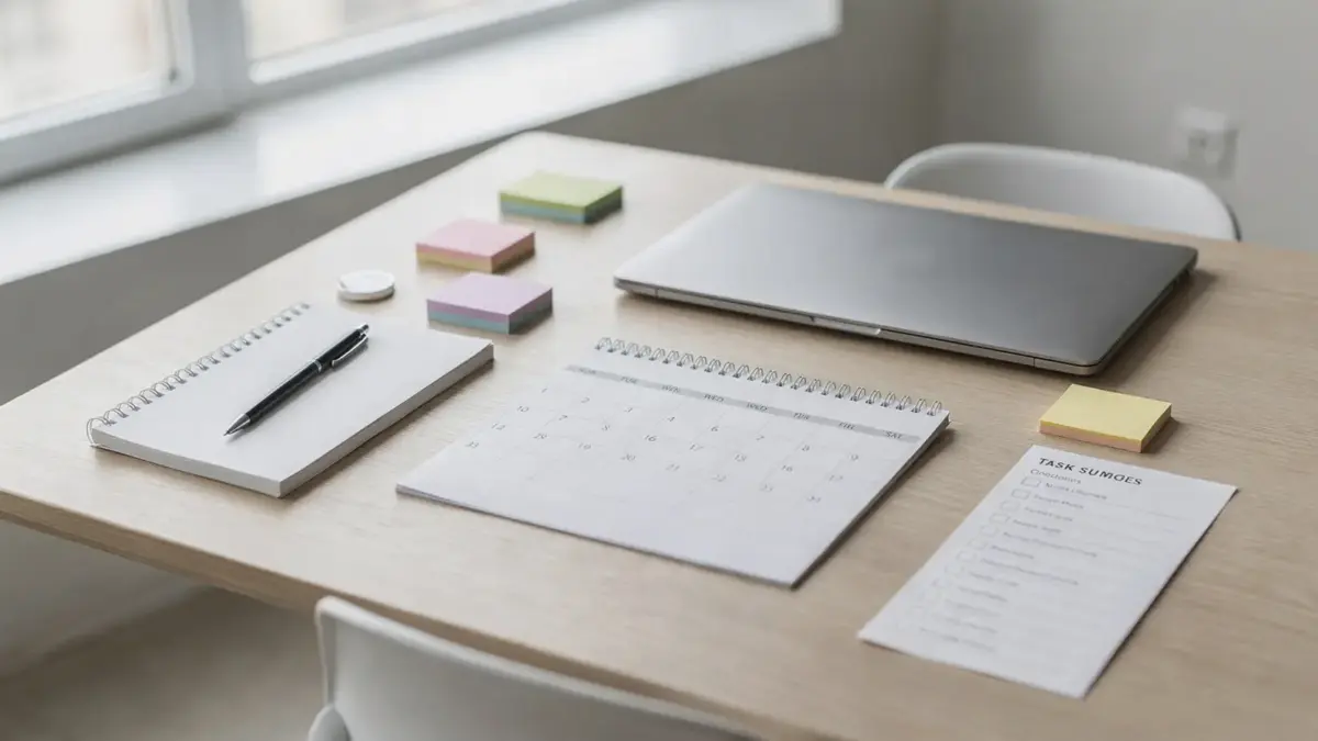 Organisierter Schreibtisch mit Laptop, Kalender und To-do-Liste zum Thema Aufgaben priorisieren als Unternehmer