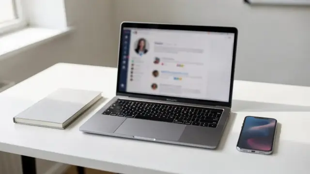 Freelancer-Arbeitsplatz mit Laptop und Smartphone für Kundengewinnung auf LinkedIn