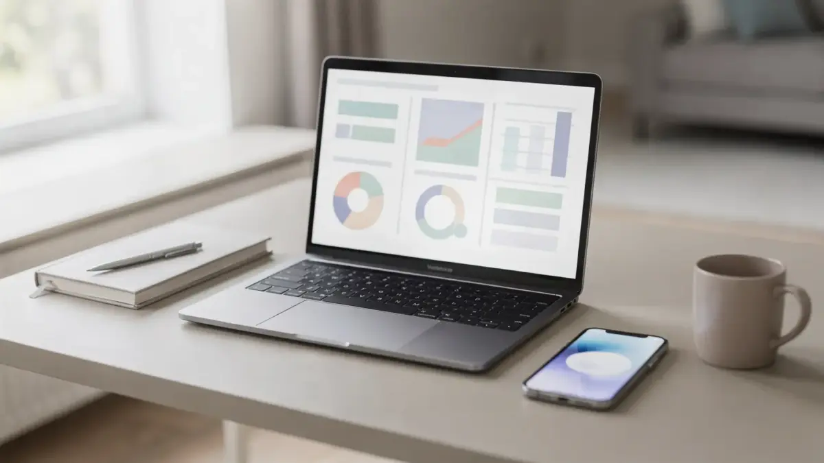Homeoffice mit Laptop und Notizbuch zum Thema Online Geld verdienen für seriöse Nebeneinkommen