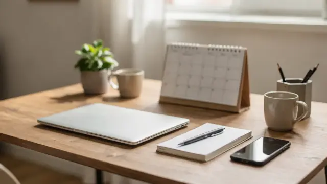 Homeoffice mit Laptop und Kalender zum Thema Freelancing neben dem Job