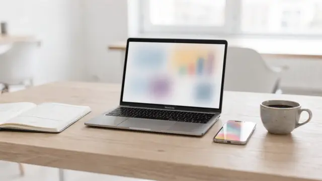 SEO-Tools für Einsteiger auf einem Schreibtisch mit Laptop, Notizbuch und Smartphone