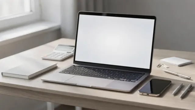 Arbeitsplatz mit Laptop, Notizbuch und Taschenrechner zum Thema nebenberuflich selbstständig verdienen