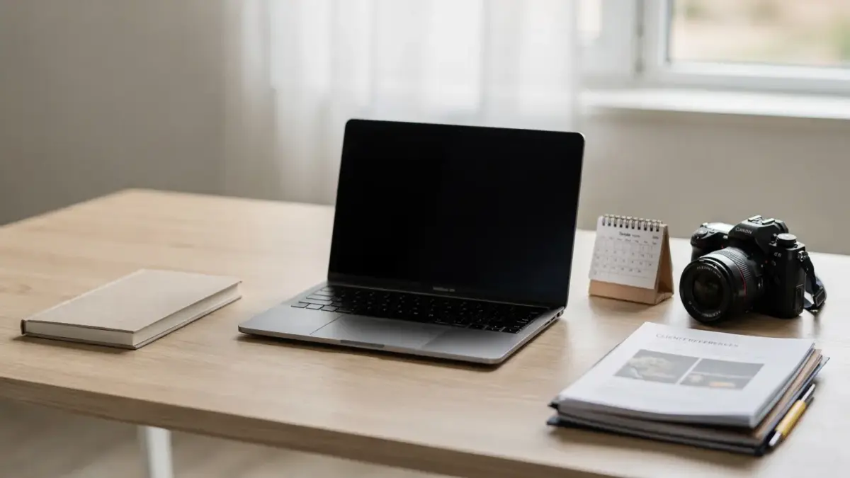 Freelancer-Arbeitsplatz mit Laptop und Kundenreferenzen zum Thema Freelancer-Referenzen