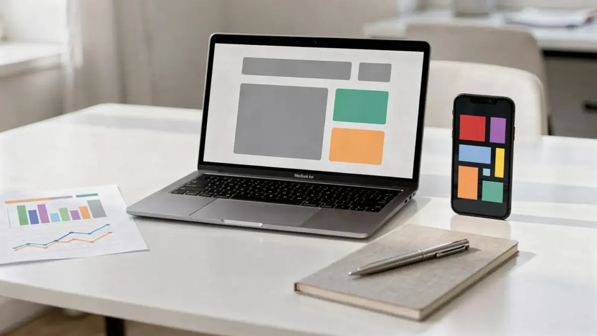 E-Commerce-Produktseite auf Laptop mit Analyse-Unterlagen zur Conversion-Optimierung