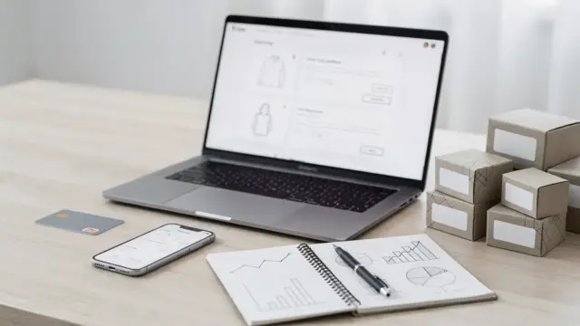 Laptop mit Onlineshop-Oberfläche und Conversion-Tools zur Kaufquote im Onlineshop