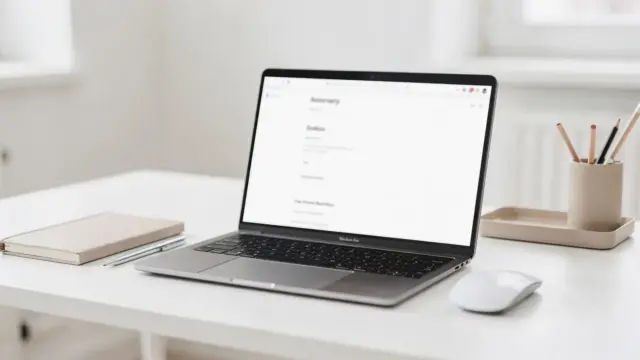 Schreibtisch mit Laptop und Notizbuch zum Thema Produktbeschreibung schreiben im Onlineshop