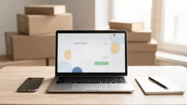 Warenkorbabbruch reduzieren: Laptop mit Checkout-Seite und Onlineshop-Arbeitsplatz