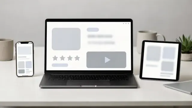 Onlineshop auf Laptop mit Produktbildern, Bewertungen und Video-Vorschau für mehr Vertrauen und Conversion