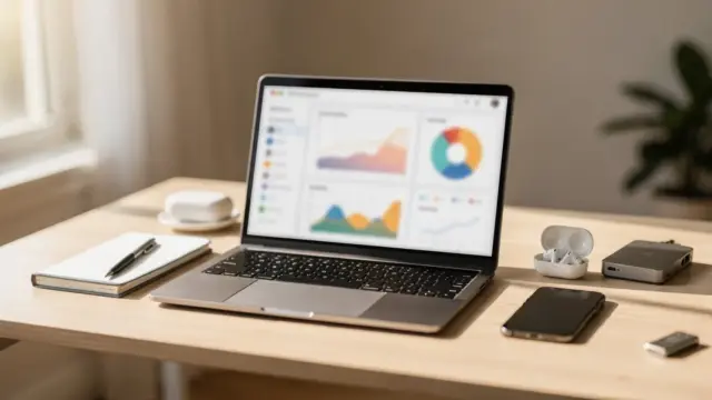Laptop, Smartphone und Notizbuch auf einem Schreibtisch: digitale Tools für den Nebeneinkommen-Artikel