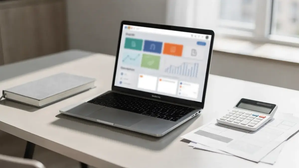 Laptop auf Schreibtisch mit Marketplace-Dashboard zum Thema Marktplätze für Nebeneinkommen und Zusatzverdienst