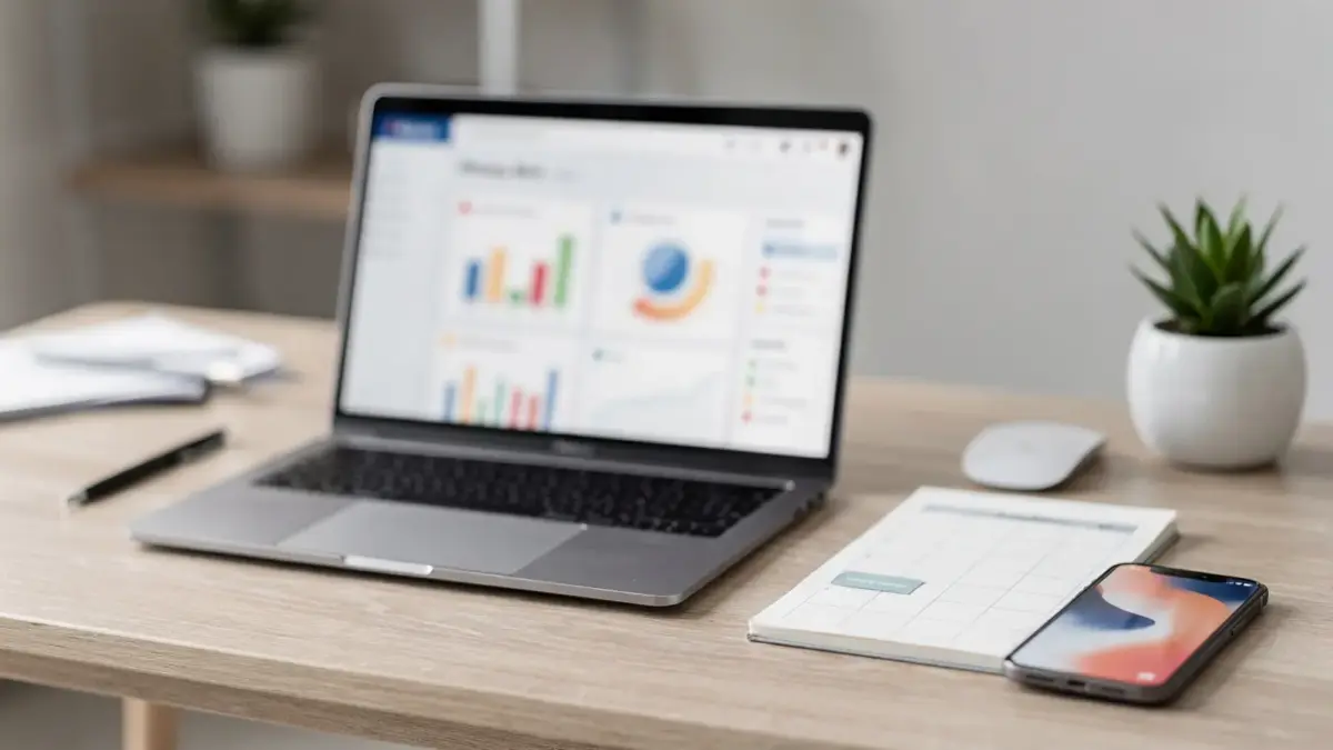 Laptop mit Analytics und Content-Planung zum Thema Blogartikel-Traffic aufbauen