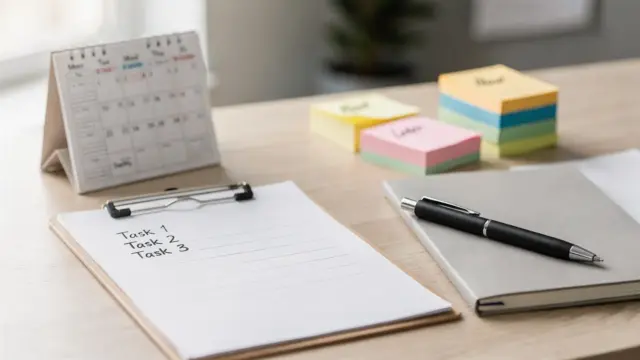 Geordneter Schreibtisch mit To-do-Liste und Kalender zum Thema Prioritäten festlegen