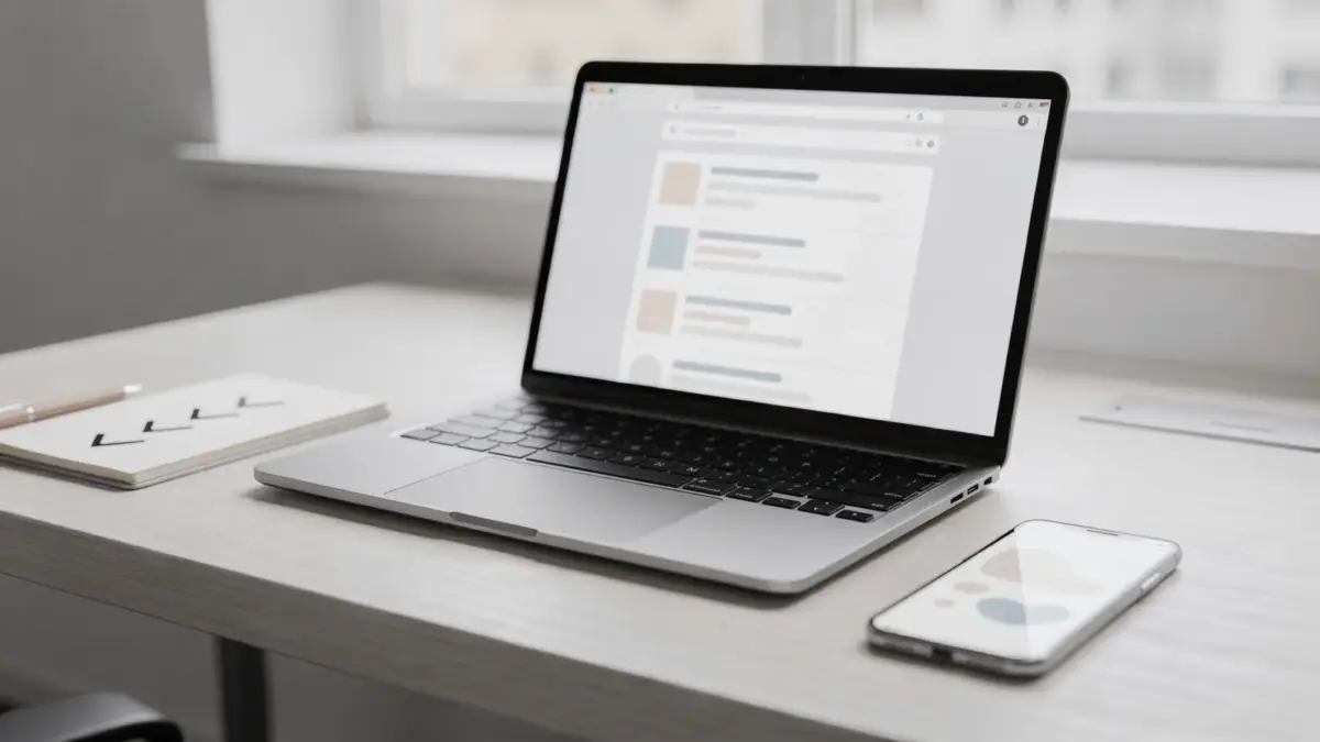 Desktop mit Laptop und Smartphone zum Prüfen der Google-Indexierung einer neuen Seite