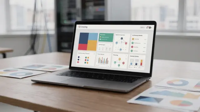 Laptop mit Crawl-Analyse zur Erkennung blockierter und gebremster Seiten