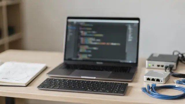 Laptop mit Code-Editor und Notizbuch zum Thema robots.txt Beispiel für kleine Websites
