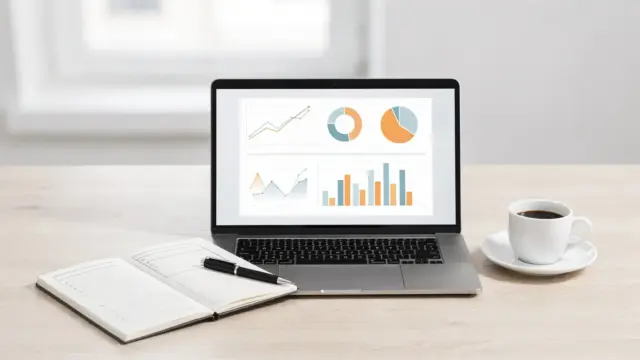 Keyword-Recherche am Schreibtisch mit Laptop, Notizen und Analytics-Darstellung zum Thema Longtail Keywords finden