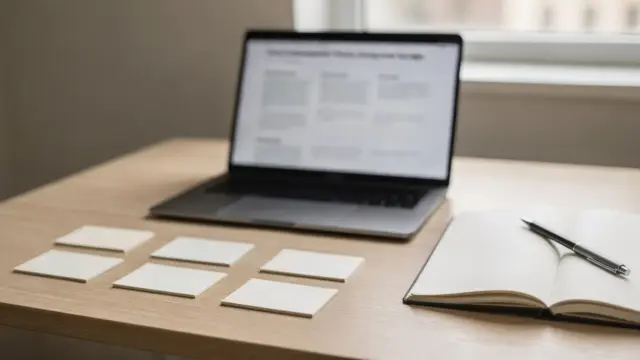 Geordneter Schreibtisch mit Laptop und Notizen zur SEO-Artikel-Struktur